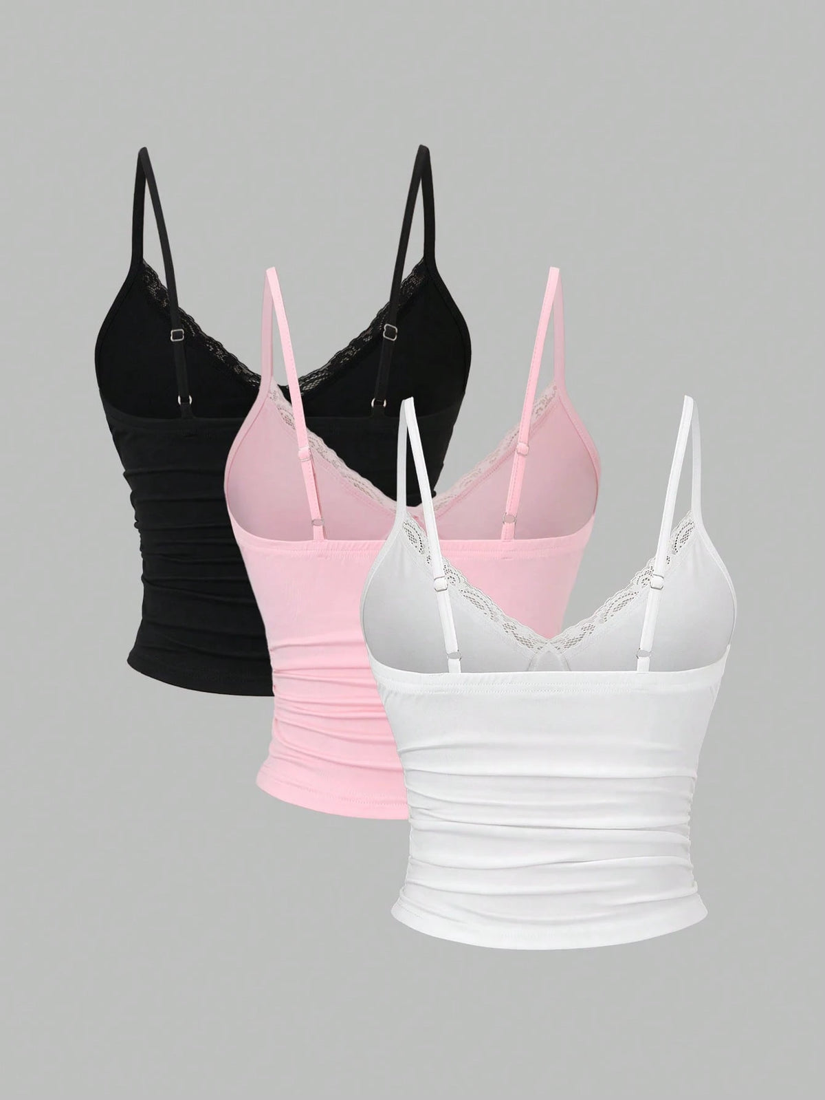 Sweetra Women's Y2K Sexy Lace Trim Ruched 3pcs Set