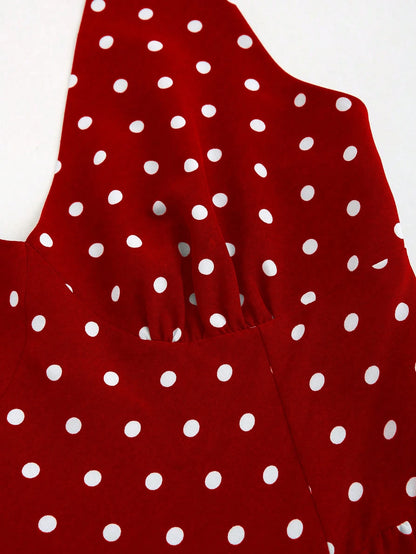 Sweetra Women Summer Casual Holiday Polka Dot Print Halter Backless Dress