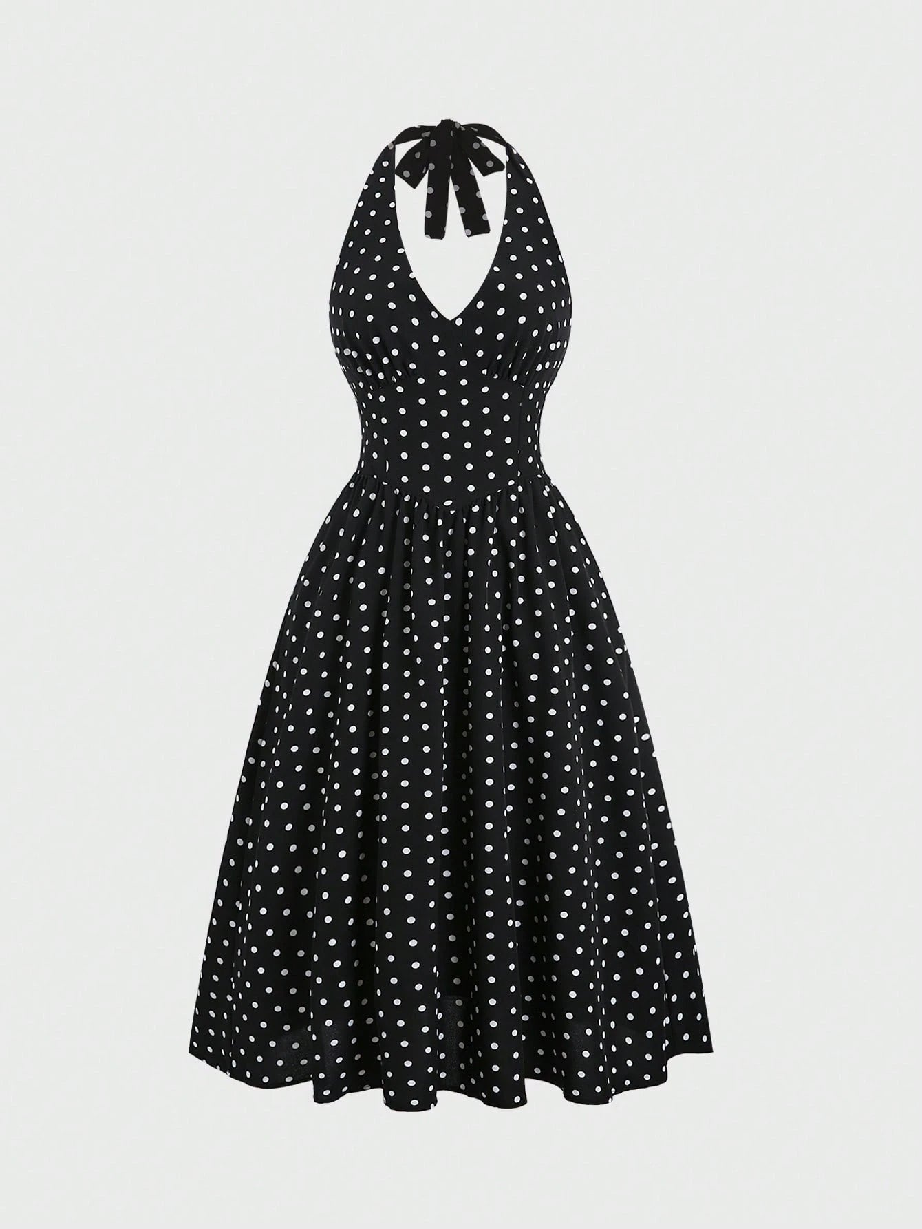 Sweetra Women Summer Casual Holiday Polka Dot Print Halter Backless Dress