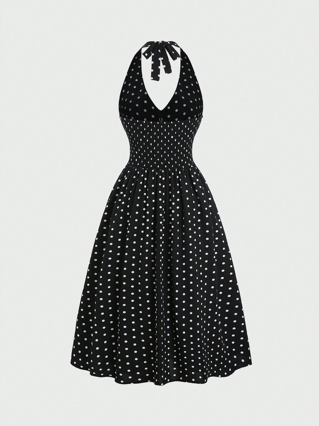 Sweetra Women Summer Casual Holiday Polka Dot Print Halter Backless Dress