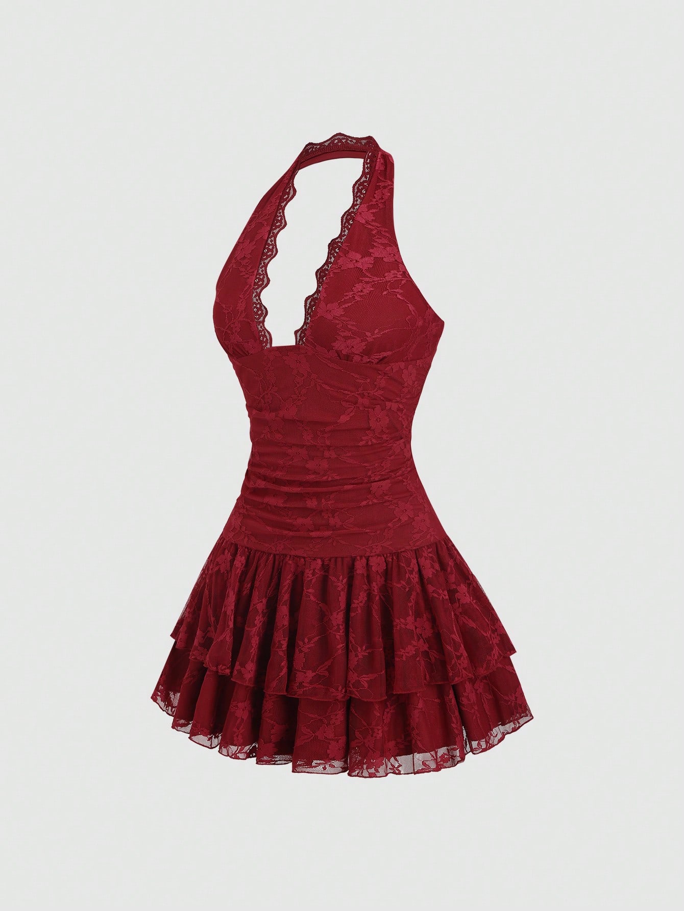 Sweetra Y2K Sexy Lace Halter Elegant Sweet Pleated Chiffon Dress, Suitable For Commuting