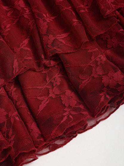 Sweetra Y2K Sexy Lace Halter Elegant Sweet Pleated Chiffon Dress, Suitable For Commuting