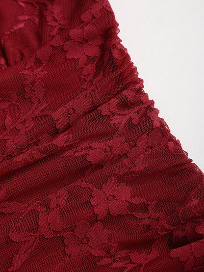 Sweetra Y2K Sexy Lace Halter Elegant Sweet Pleated Chiffon Dress, Suitable For Commuting