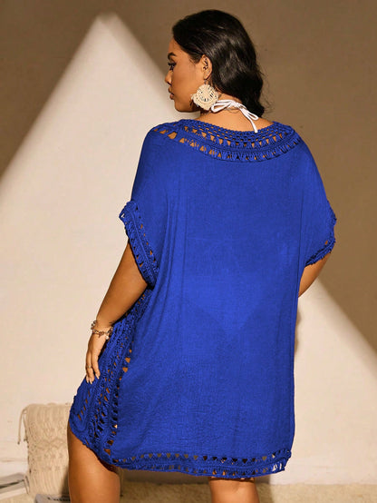 Swim Basics 1pc Plus Size Women Solid Color Loose Beachwear Cover Up For Summer Beach Vacation
