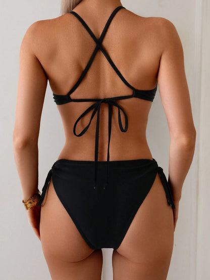 Swim Basics 1pc Women's Solid Black Sexy Slimming One-Piece Monokini Swimsuit For Summer Beach Vacation