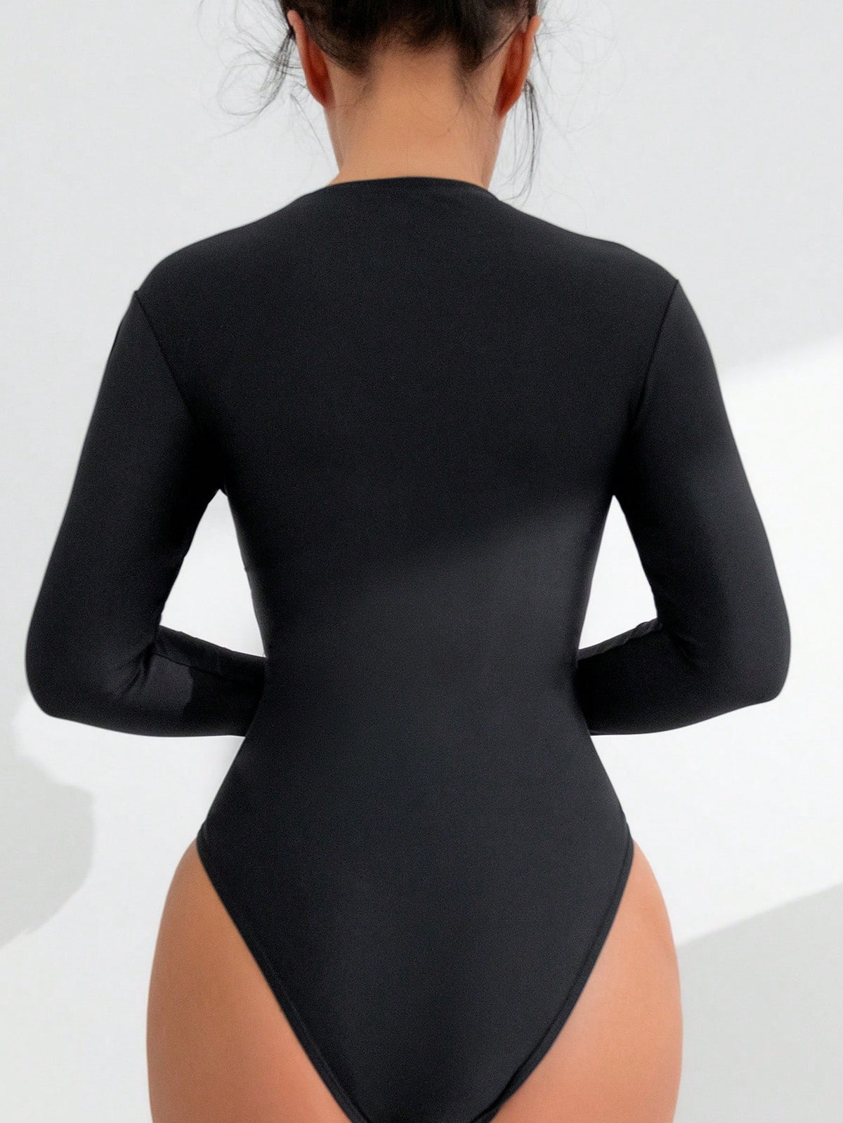 Swim Basics Women's One-Piece Swimsuit With Half Zipper Front And Long Sleeves For Swimming, Vacation, Summer Beach