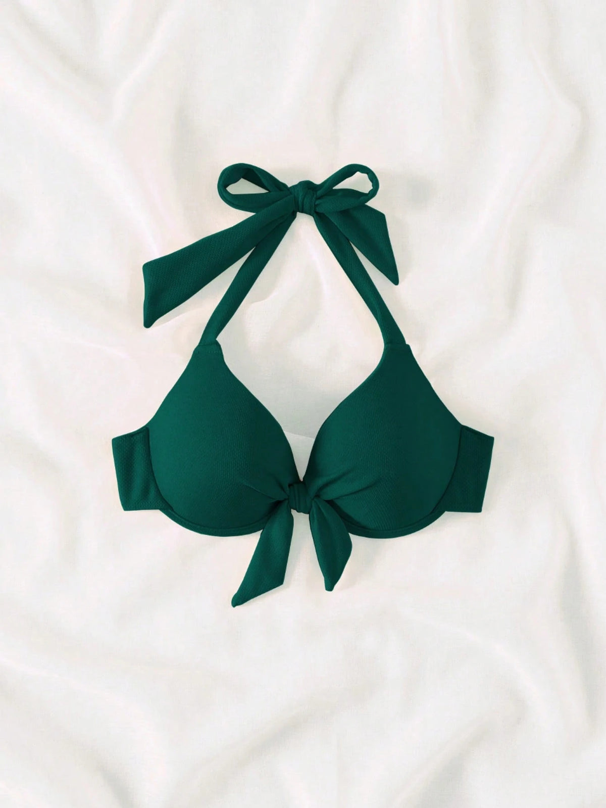 Swim Chiccia 2026 Spring/Summer Push-Up Special Fabric Bow Tie Halter Neck Green Gathering Elegant Women's Bikini Swimwear Top