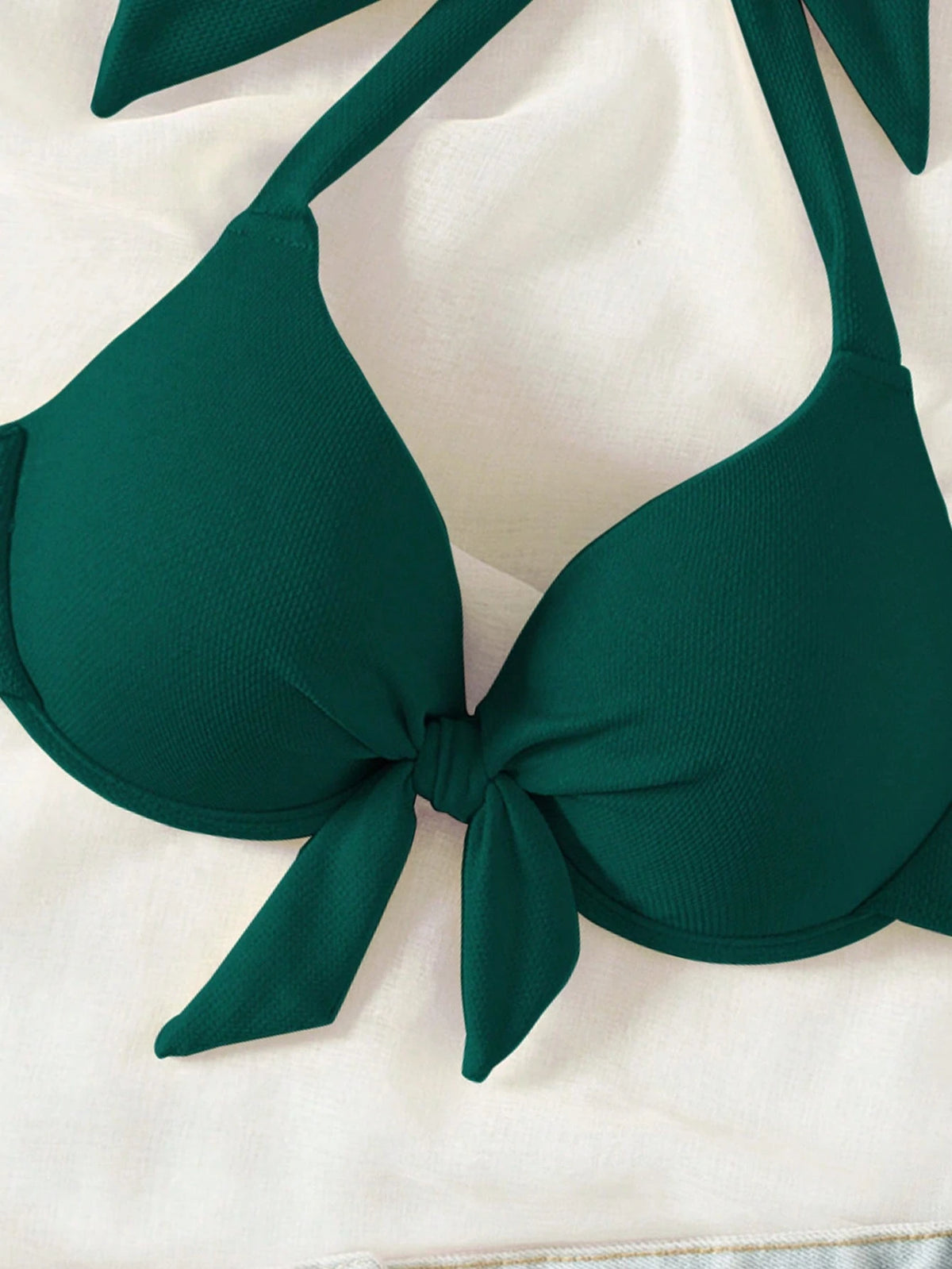 Swim Chiccia 2026 Spring/Summer Push-Up Special Fabric Bow Tie Halter Neck Green Gathering Elegant Women's Bikini Swimwear Top