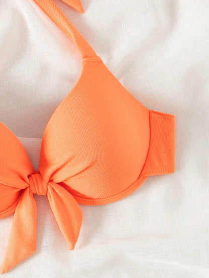 Swim Chiccia 2026 Spring/Summer Push-Up Special Fabric Bow Tie Halter Neck Green Gathering Elegant Women's Bikini Swimwear Top