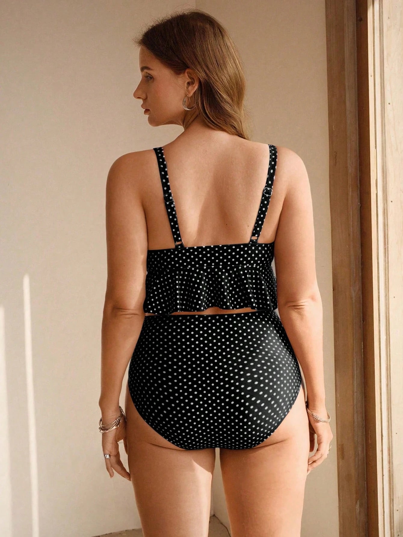Swim Chiccia Plus Size Women's Polka Dot Print European American Elegant Sexy Series Tankini Set Beach Vacation Summer