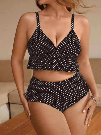 Swim Chiccia Plus Size Women's Polka Dot Print European American Elegant Sexy Series Tankini Set Beach Vacation Summer