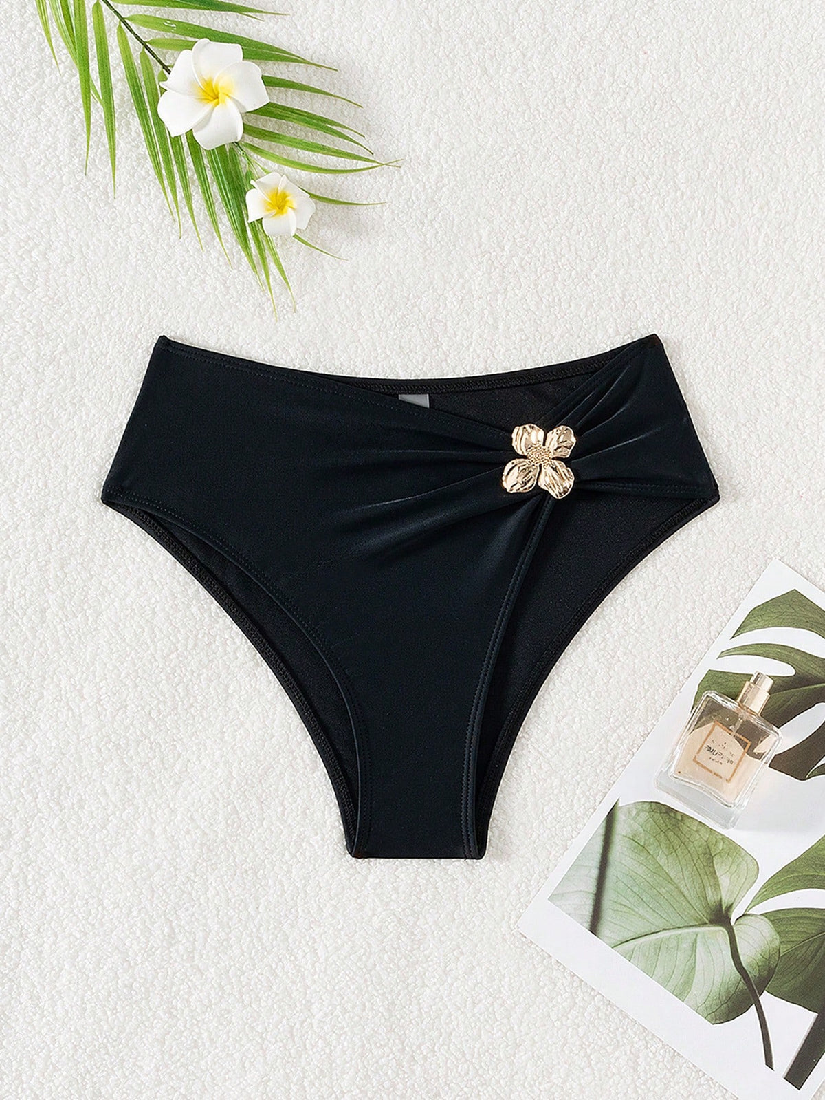 Swim Chiccia Spring Break Solid Color Waist Metal Decor Beach Bikini Bottoms, Summer Holiday