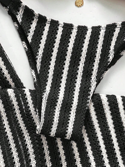 Swim Chiccia Women's Black And White Striped Swimwear Set Summer Casual Beach Party Holiday Vacation Holiday Cover Up Pants Set Bathing Suits Two Pieces Beach Set