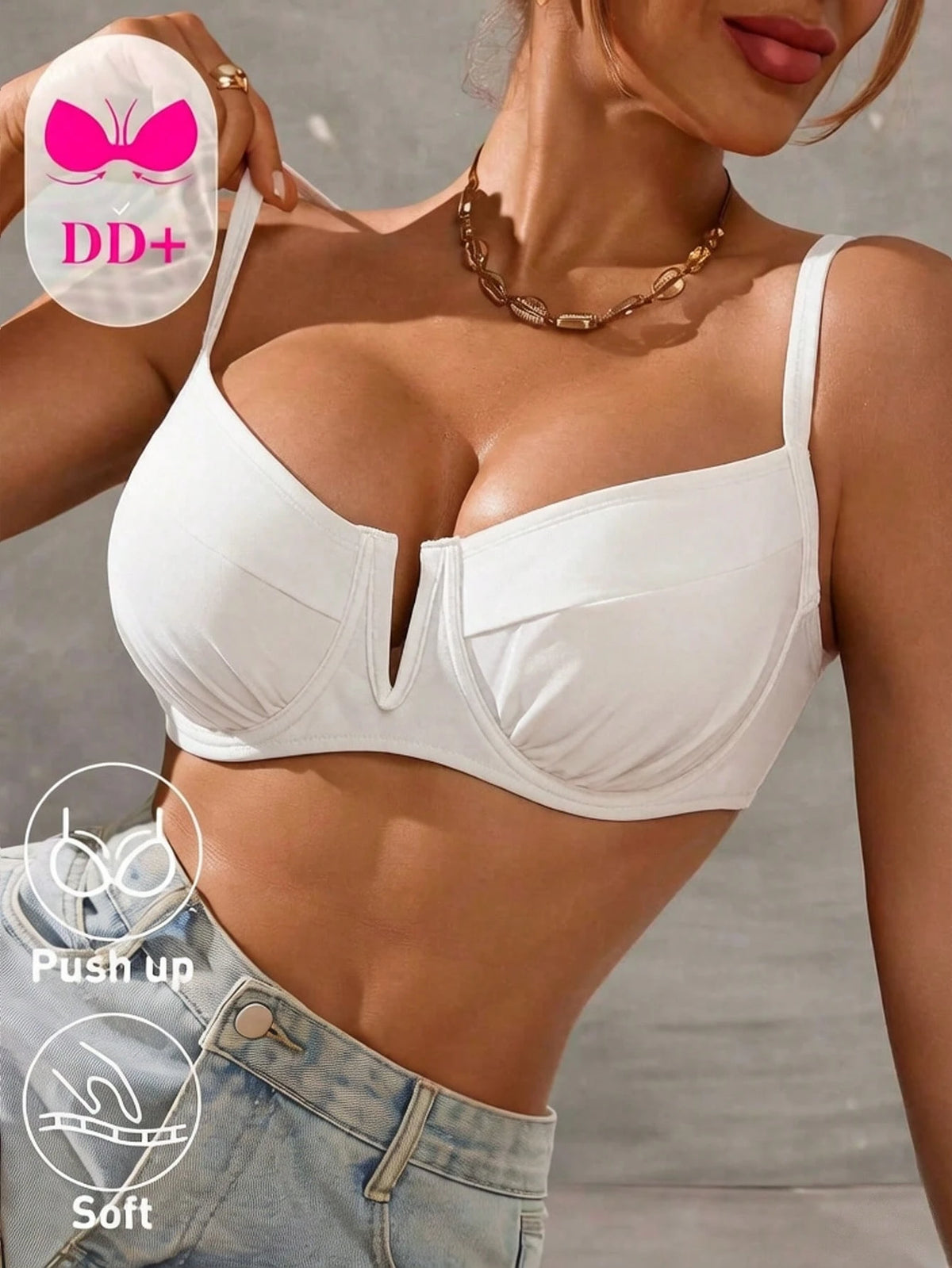 Swim DD+ DD+ Women's Solid Color Spaghetti Strap Adjustable Shoulder Strap Back Buckle Front V-Neck Camisole Top