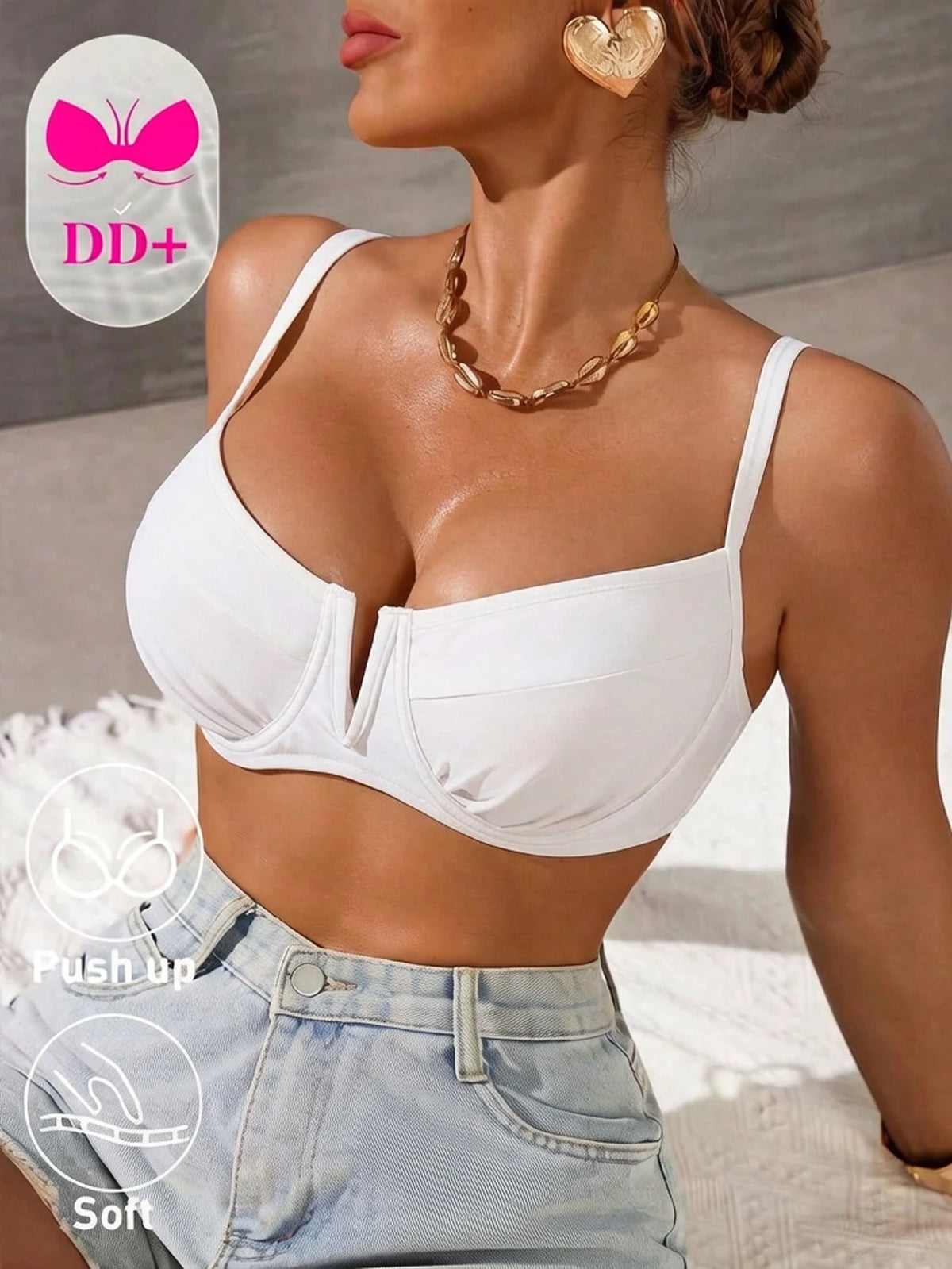 Swim DD+ DD+ Women's Solid Color Spaghetti Strap Adjustable Shoulder Strap Back Buckle Front V-Neck Camisole Top