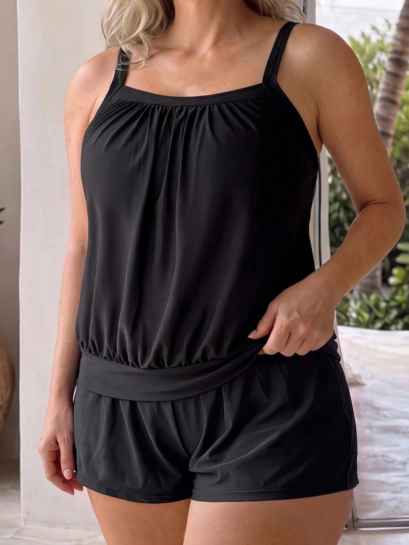 Swim Lushoire 2026 Summer New Mature Beach Vacation Black Tank Bikini Two Pieces Set