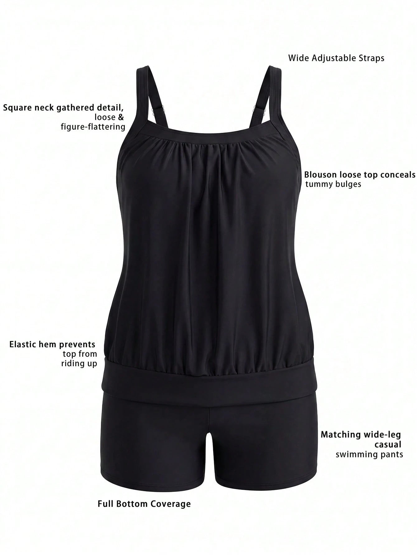 Swim Lushoire 2026 Summer New Mature Beach Vacation Black Tank Bikini Two Pieces Set