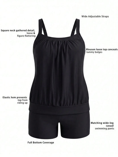 Swim Lushoire 2026 Summer New Mature Beach Vacation Black Tank Bikini Two Pieces Set