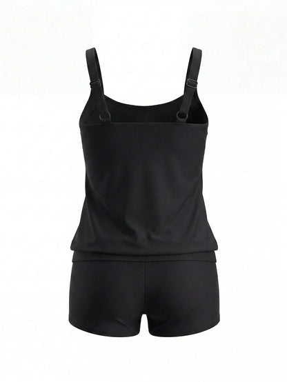Swim Lushoire 2026 Summer New Mature Beach Vacation Black Tank Bikini Two Pieces Set