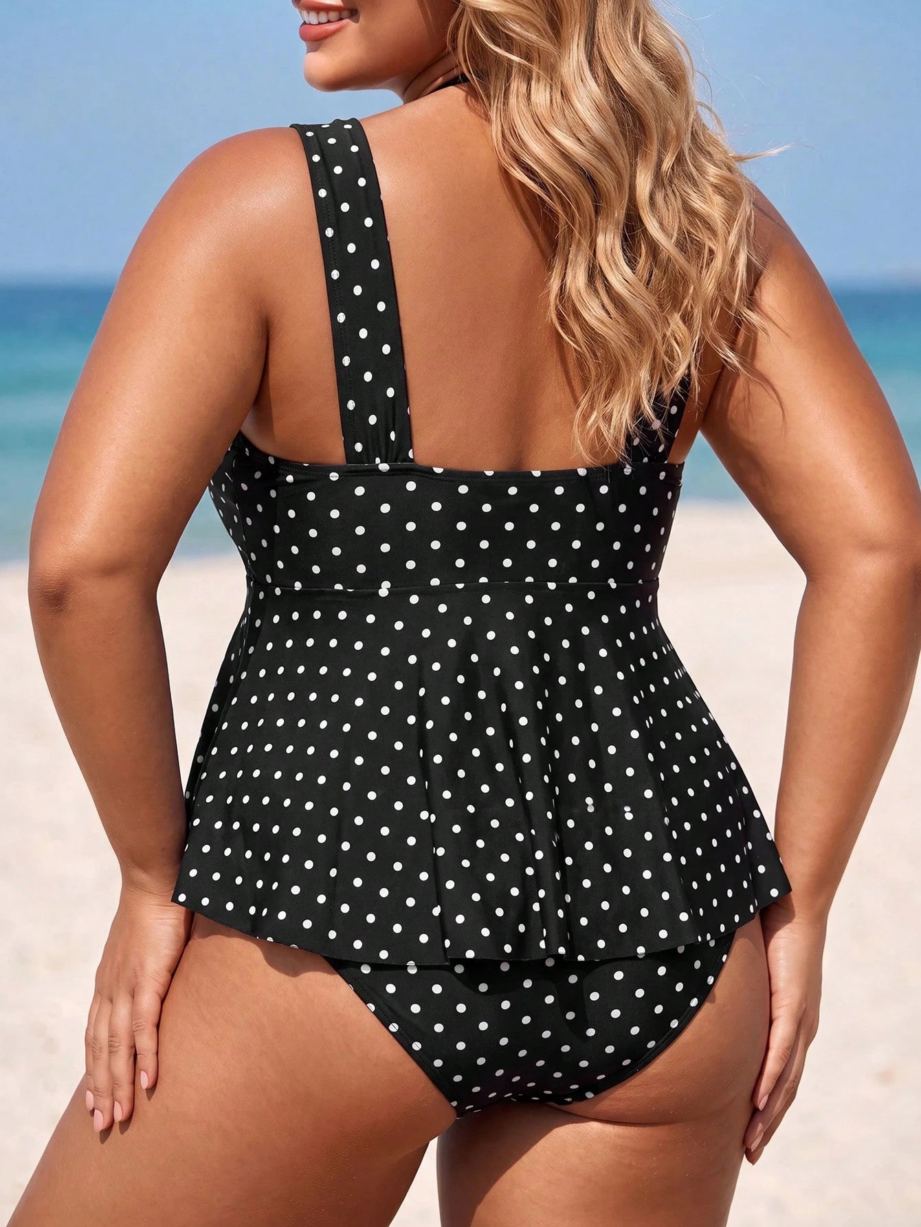 Swim Lushoire 2026 Summer New Sexy Tummy-Covering Polka Dot Print 2 Pieces Tank Bikini Set Plus Size Beach Vacation