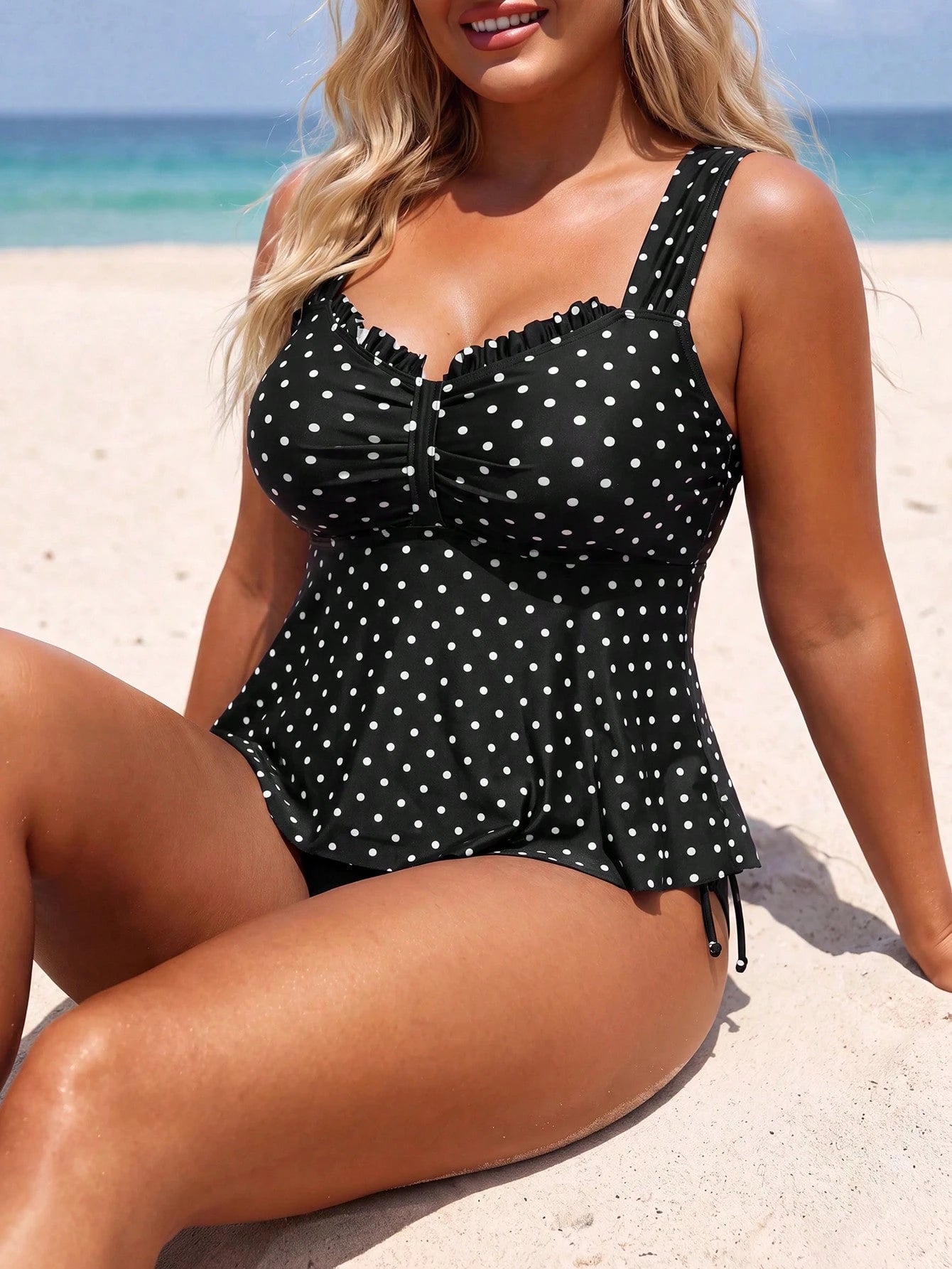 Swim Lushoire 2026 Summer New Sexy Tummy-Covering Polka Dot Print 2 Pieces Tank Bikini Set Plus Size Beach Vacation