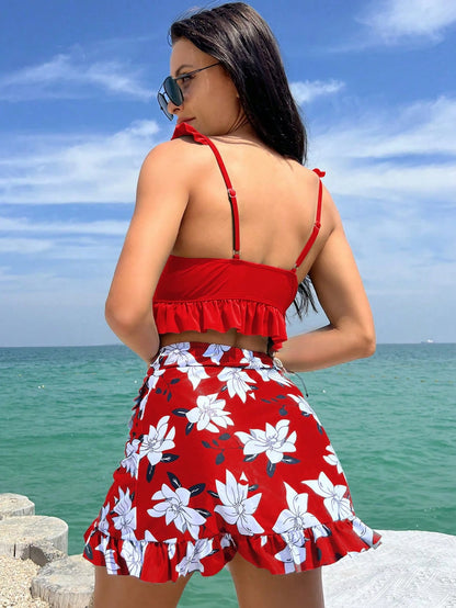 Swim Lushoire 3pcs/Set Random Print Tankini Swimsuit