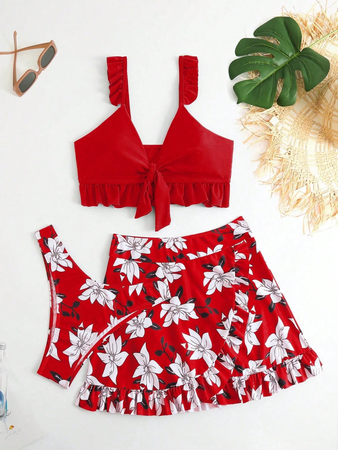 Swim Lushoire 3pcs/Set Random Print Tankini Swimsuit