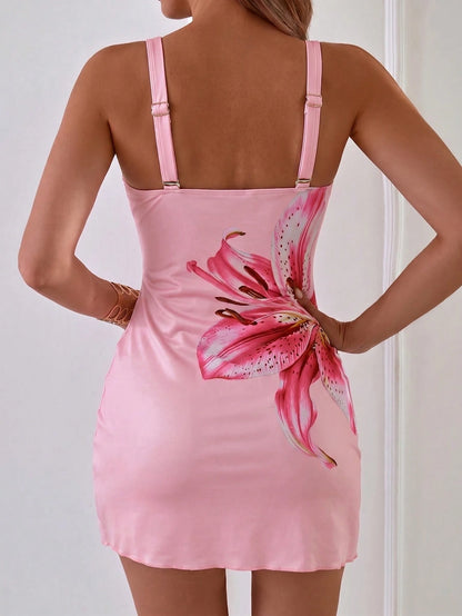 Swim Lushoire Elegant Minimalist Printed Side Drawstring Swim Skirt And Solid Color High Waist Triangle Bikini Bottoms Beach Outfits For Women