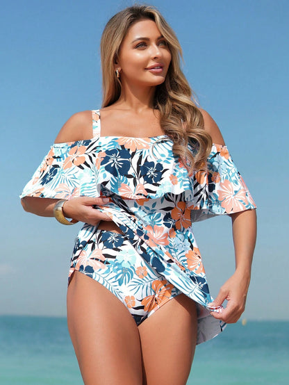 Swim Lushoire New Fashion Beach Outfits For Women, Flattering Rash Guard & Swim Skirt Set, Suitable For Beach, Spa For Summer Beach Vacation