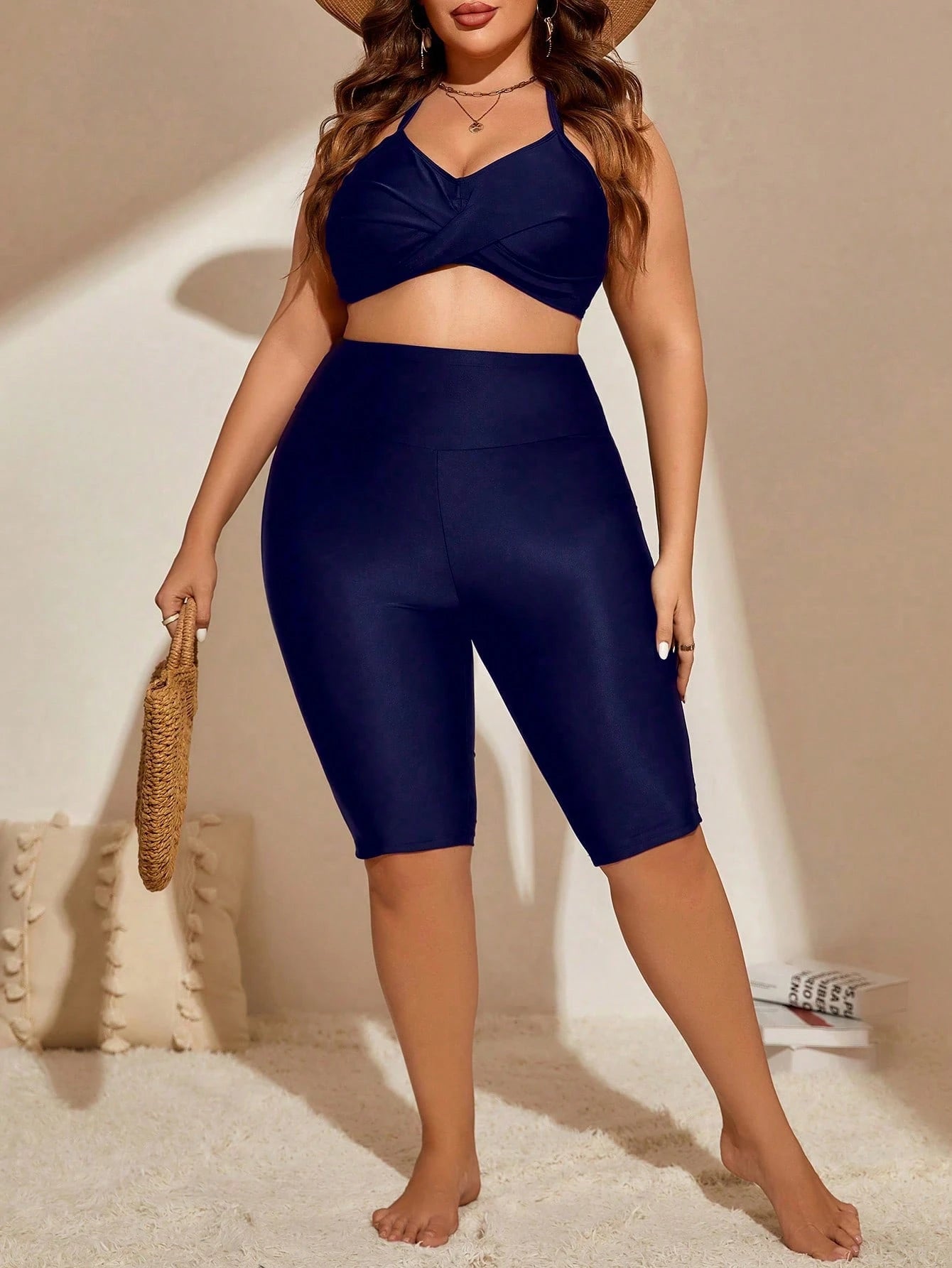Swim Lushoire Plus High Waist Bikini Bottom,Summer Beach