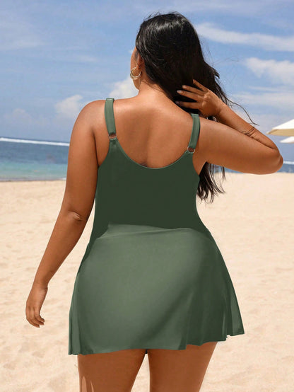 Swim Lushoire Plus Size Fashionable Side Tie Ruched One-Piece Swimsuit Summer