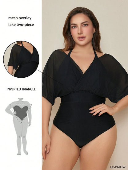 Swim Lushoire Plus Size One-Piece Swimsuit With Blue And White Porcelain Pattern For Summer Beach Vacation