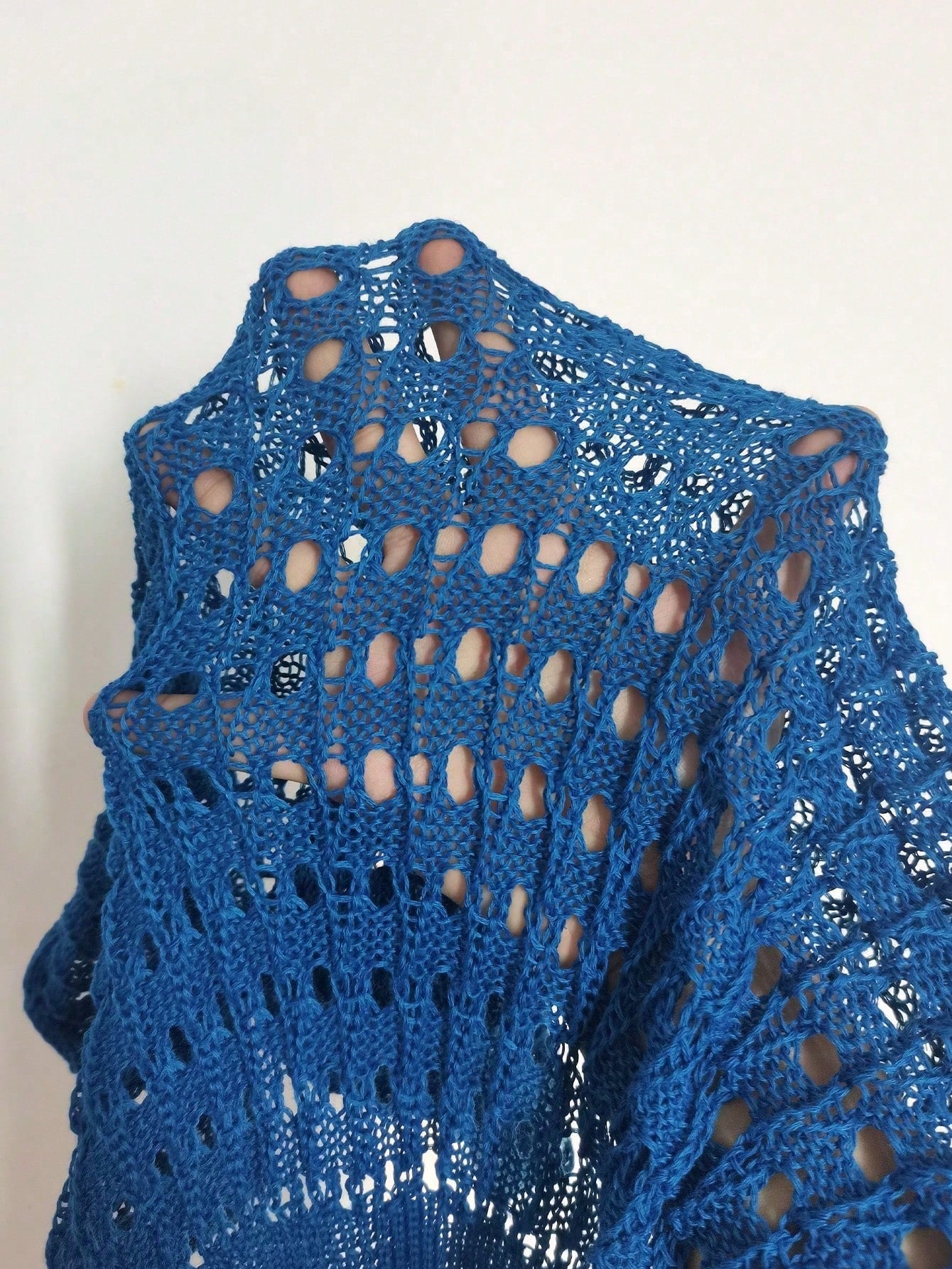 Swim Lushoire Plus Size Royal Blue Summer Beach Vacation Holiday Cover Up,Women's Boho V-Neck Short Sleeve Textured Semi-Sheer Hollow Out Knitted Waist Tie Dress