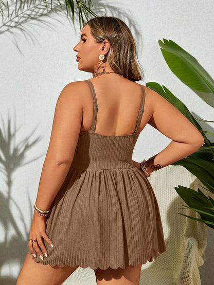 Swim Lushoire Plus Size Solid Color Spaghetti Strap Beach Dress