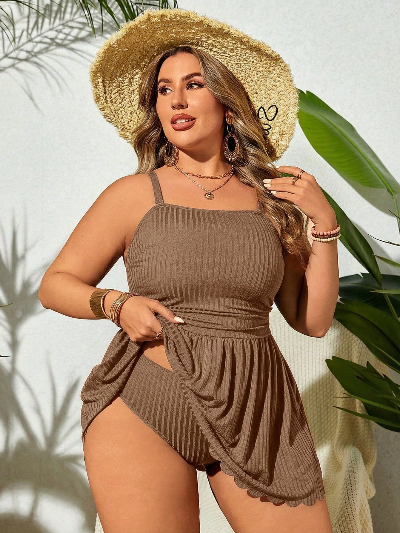 Swim Lushoire Plus Size Solid Color Spaghetti Strap Beach Dress