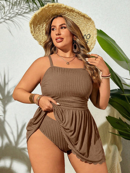 Swim Lushoire Plus Size Solid Color Spaghetti Strap Beach Dress