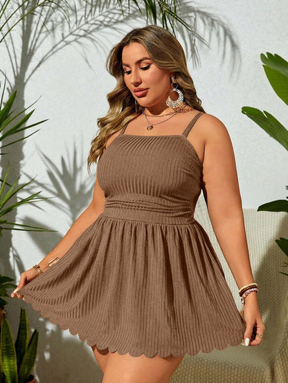 Swim Lushoire Plus Size Solid Color Spaghetti Strap Beach Dress