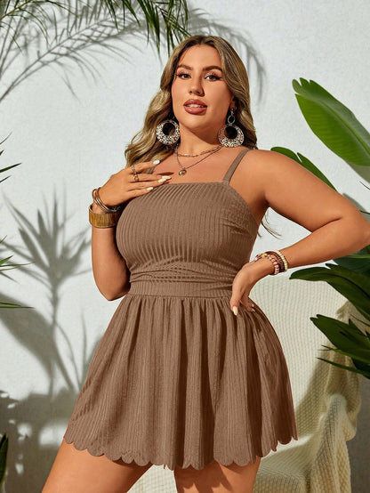 Swim Lushoire Plus Size Solid Color Spaghetti Strap Beach Dress