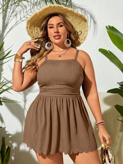 Swim Lushoire Plus Size Solid Color Spaghetti Strap Beach Dress