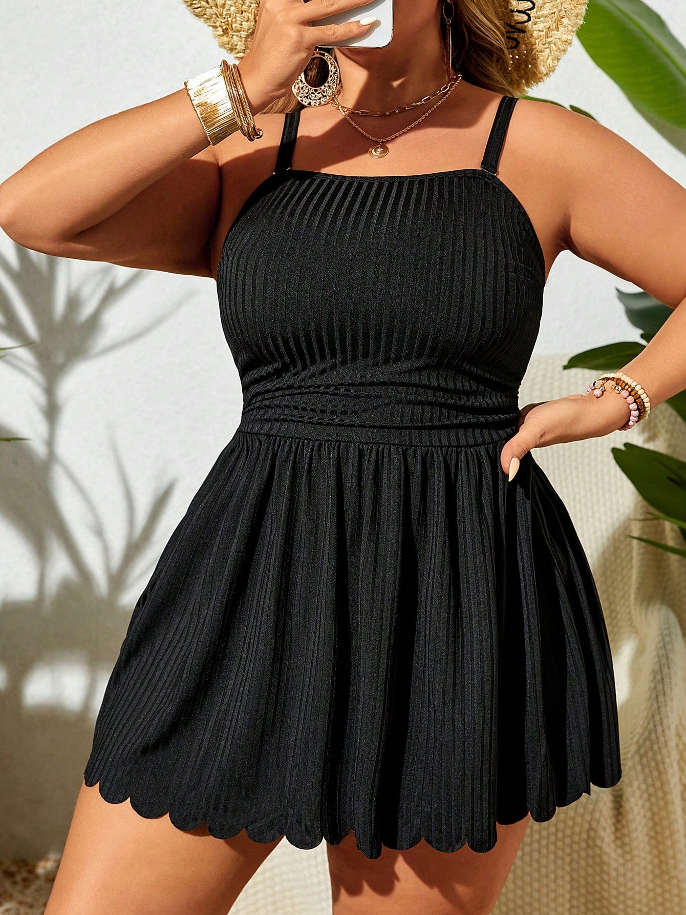 Swim Lushoire Plus Size Solid Color Spaghetti Strap Beach Dress
