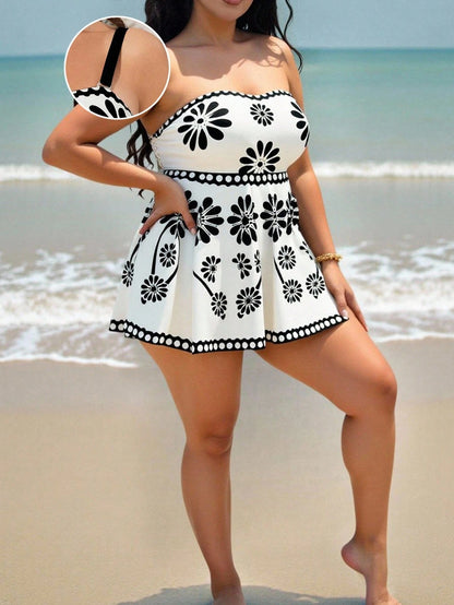 Swim Lushoire Plus Size Tankini Swimwear 2 Pieces Set, Minimalist Daily Wear Summer Beach Outfit For Women