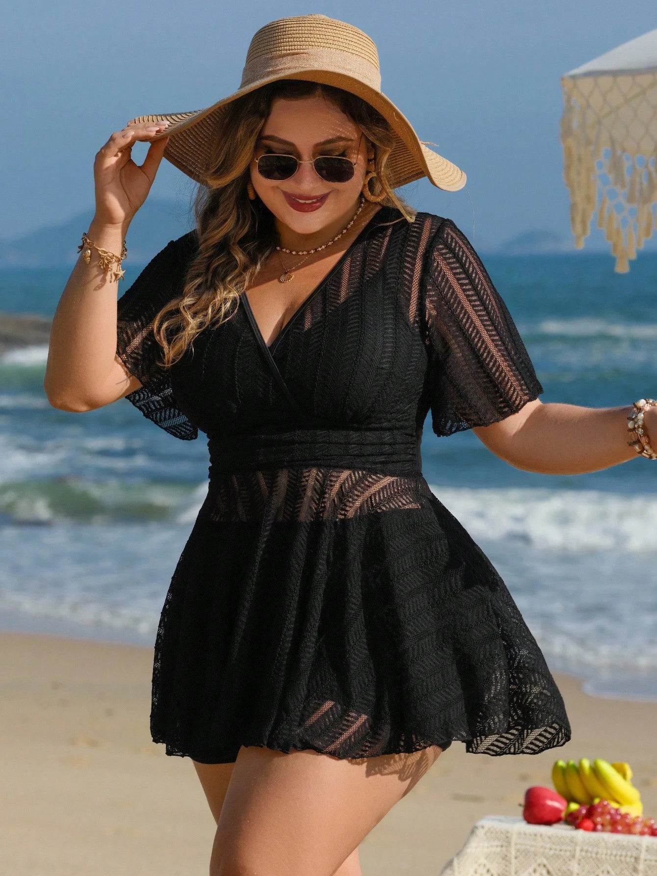 Swim Lushoire Plus Size Women 2pcs Solid Color Mesh Skirt Casual Beach Vacation Vacation Bikini Swimsuit Set Teal Summer