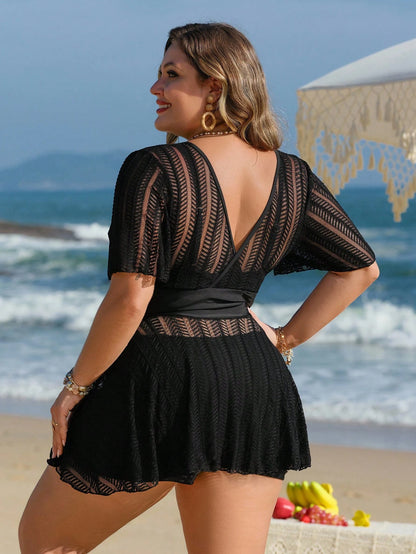 Swim Lushoire Plus Size Women 2pcs Solid Color Mesh Skirt Casual Beach Vacation Vacation Bikini Swimsuit Set Teal Summer