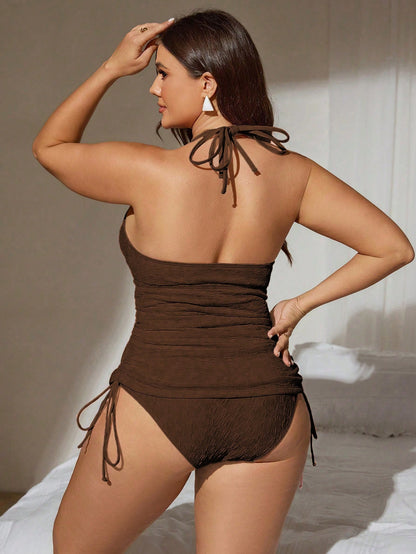 Swim Lushoire Plus Size Women Halter Neck Stylish Bikini Top For Summer Beach Vacation