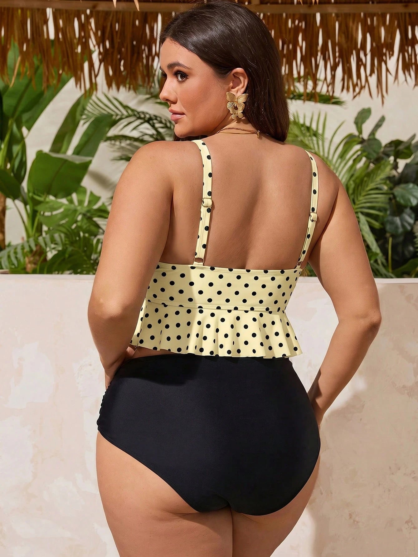 Swim Lushoire Plus Size Women Leopard Print Ruffled Hem Casual Vacation Bikini Set For Summer