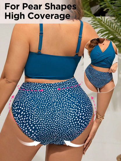 Swim Lushoire Plus Size Women Leopard Print Tankini Swimwear Set, Summer Beach
