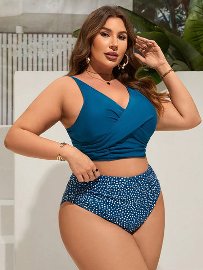 Swim Lushoire Plus Size Women Leopard Print Tankini Swimwear Set, Summer Beach