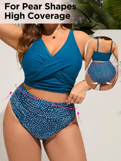 Swim Lushoire Plus Size Women Leopard Print Tankini Swimwear Set, Summer Beach