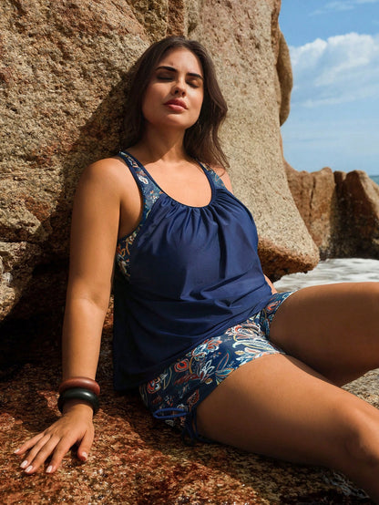 Swim Lushoire Plus Size Women Print Beach Vacation Bikini Set