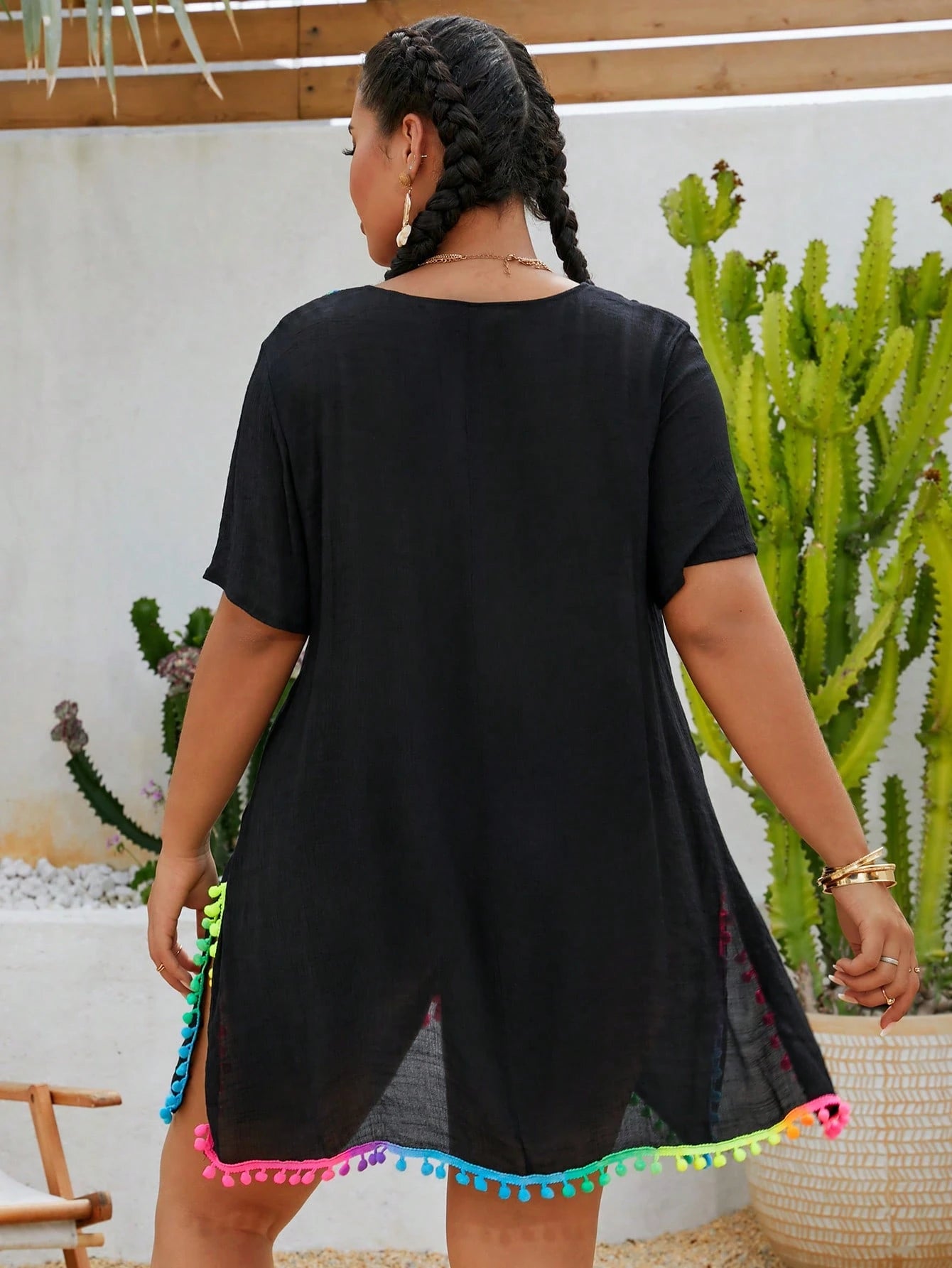 Swim Lushoire Plus Size Women's Floral Lace Splice V-Neck Gradient Hem Sexy Casual Beach Cover Up Cover Up For Summer Beach Vacation